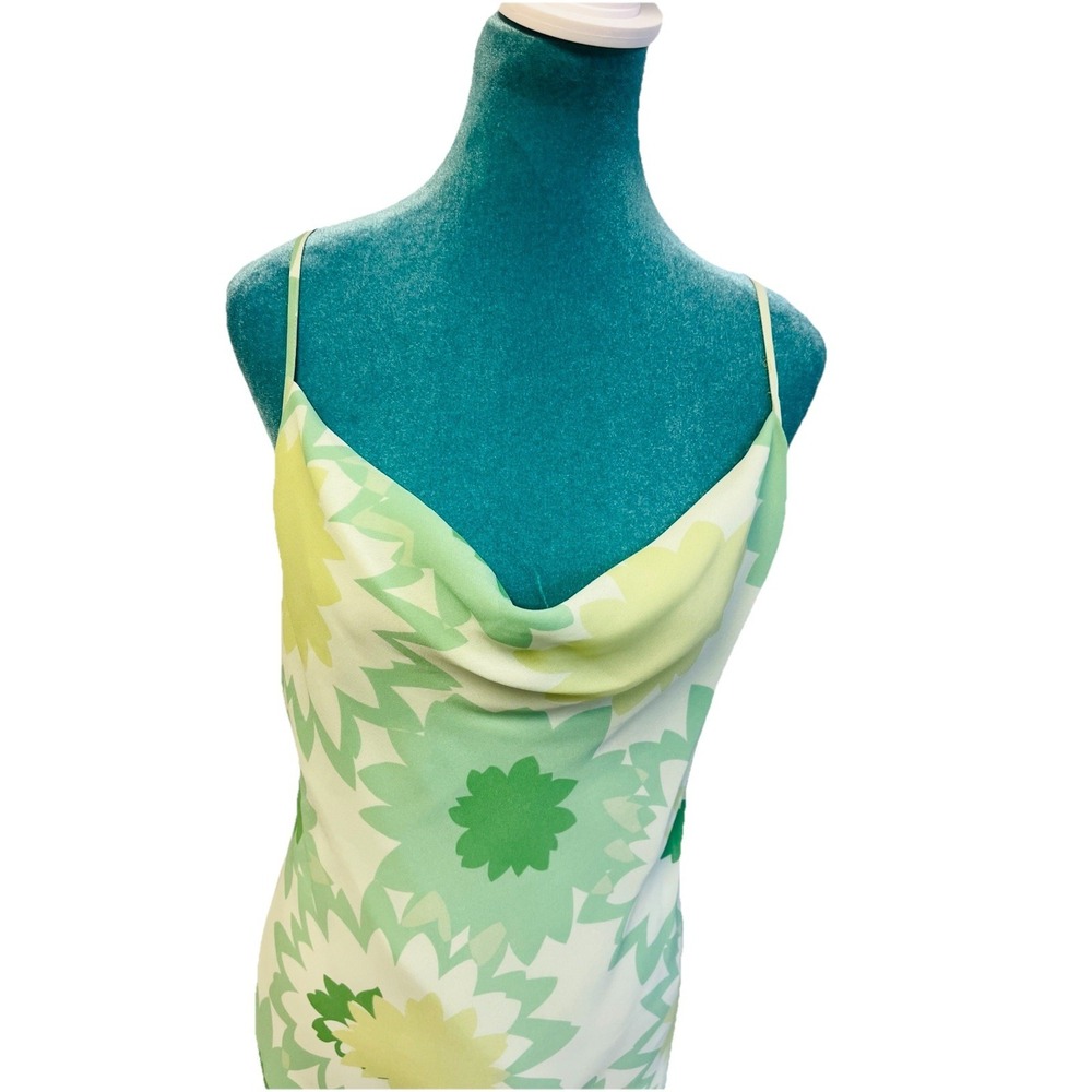 Vintage Express Y2K Midi Dress Womens 9/10 Green Floral Retro Cocktail Flouncy - Picture 5 of 10
